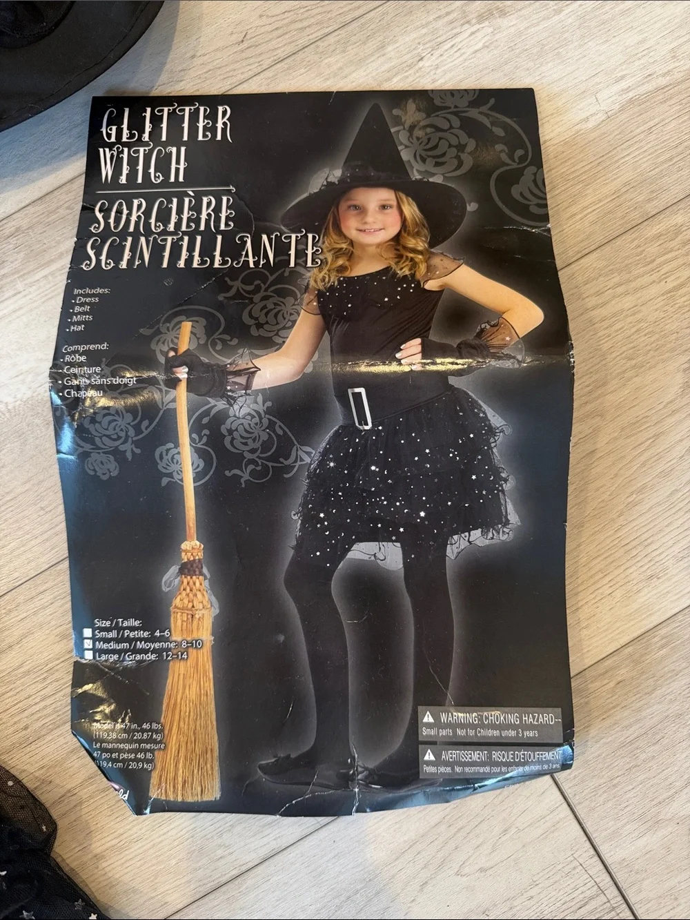 Black Glitter Witch Costume Set for Kids with Hat 4-pieces